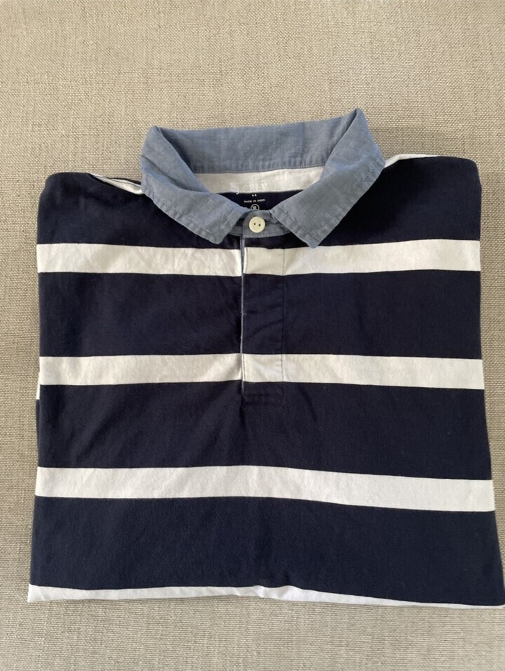 J.Crew AR853 Navy White Striped Denim Collar Button Polo XL